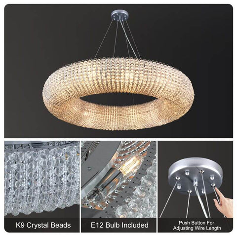 Halo Crystal Round LED Chandelier 60''