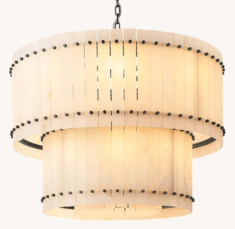 Aurelius Alabaster Round 2-Tiered Chandelier 37''