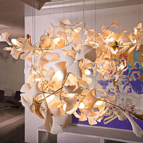 Bustling Ceramic Ginkgo Leaf Chandelier