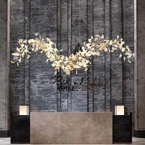 Ceramic Ginkgo Leaf Linear Extended Chandelier