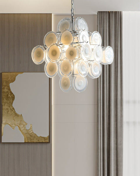 Murano Disc White Glass Chandelier