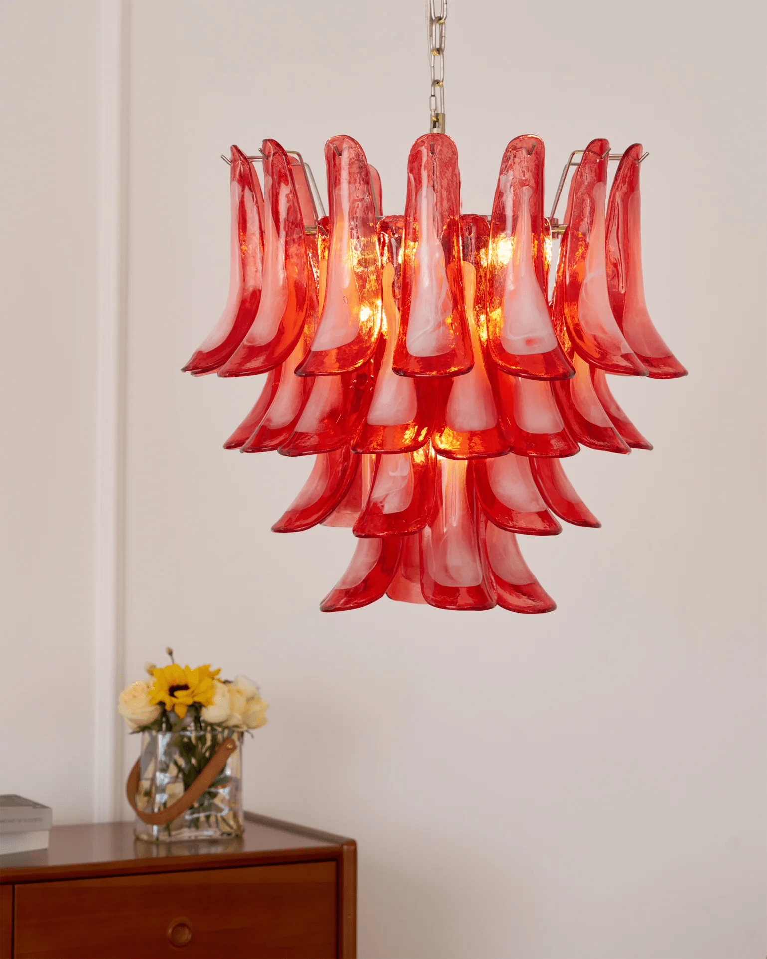 Crimson Glass Murano Petals Chandelier