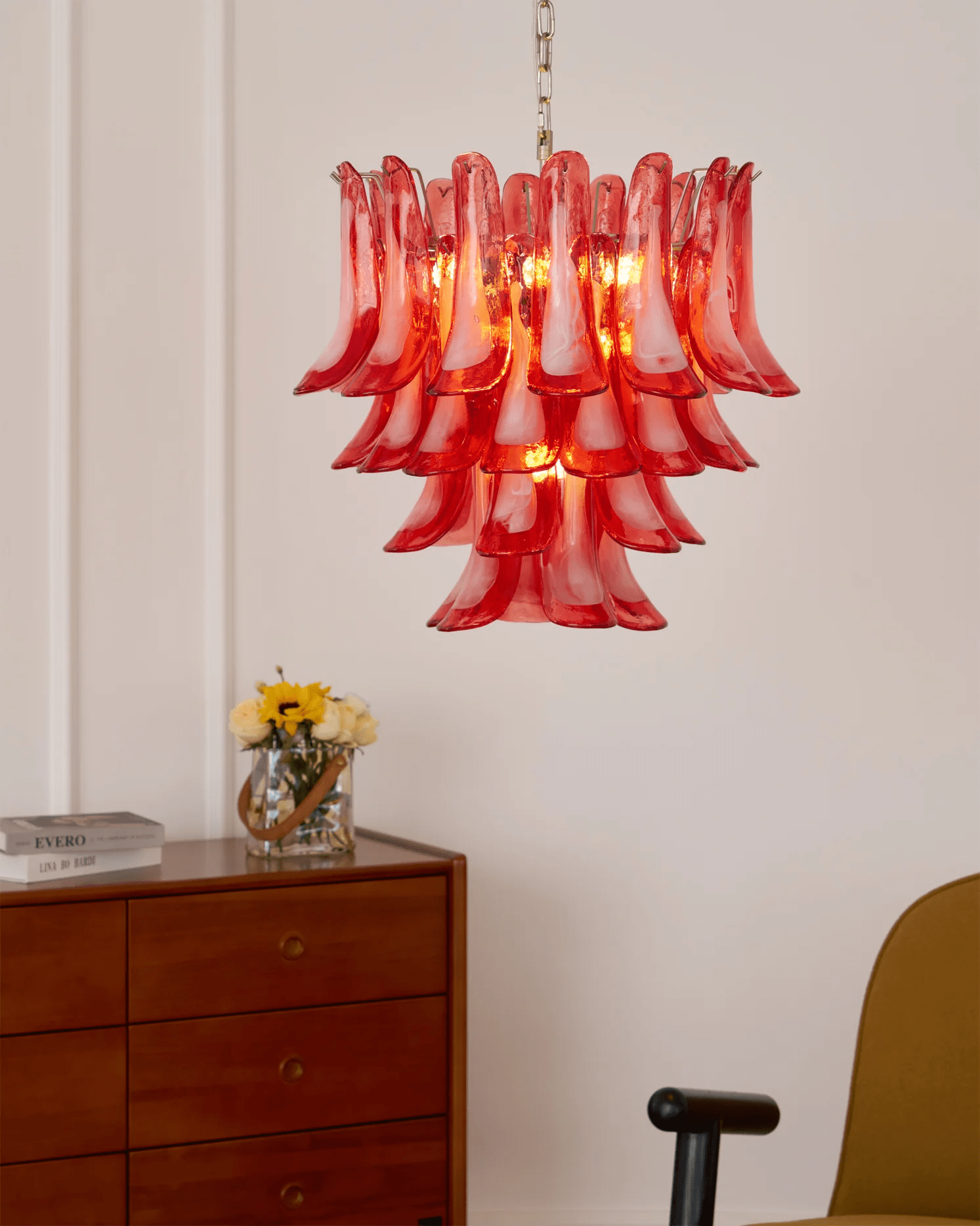 Crimson Glass Murano Petals Chandelier