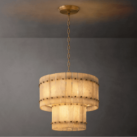 Aurelius Alabaster Round 2-Tiered Chandelier 22''