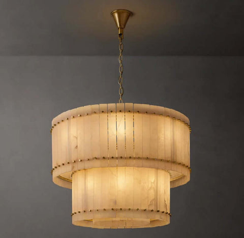 Aurelius Alabaster Round 2-Tiered Chandelier 37''
