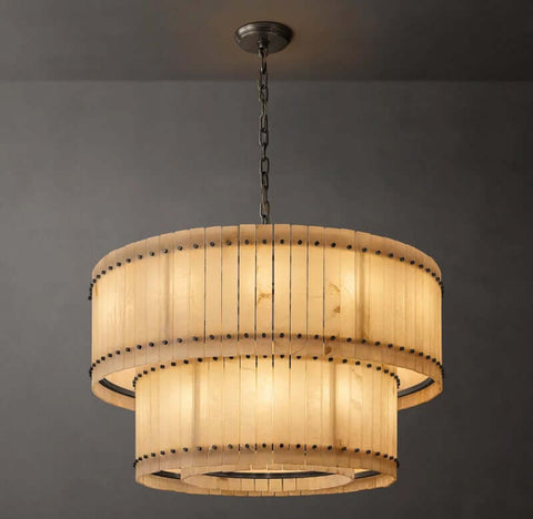 Aurelius Alabaster Round 2-Tiered Chandelier 48''