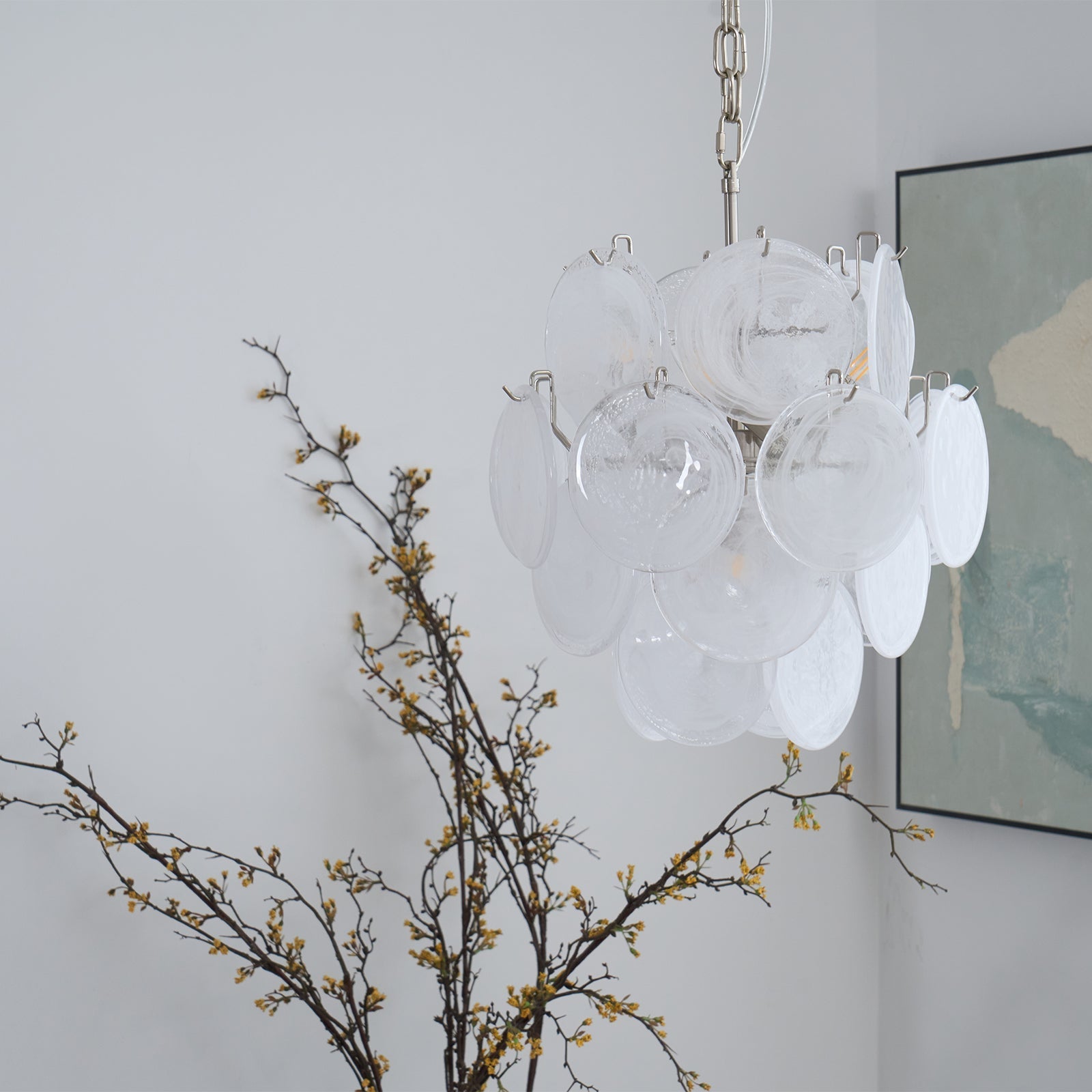 Aqua White Glass Murano Chandelier