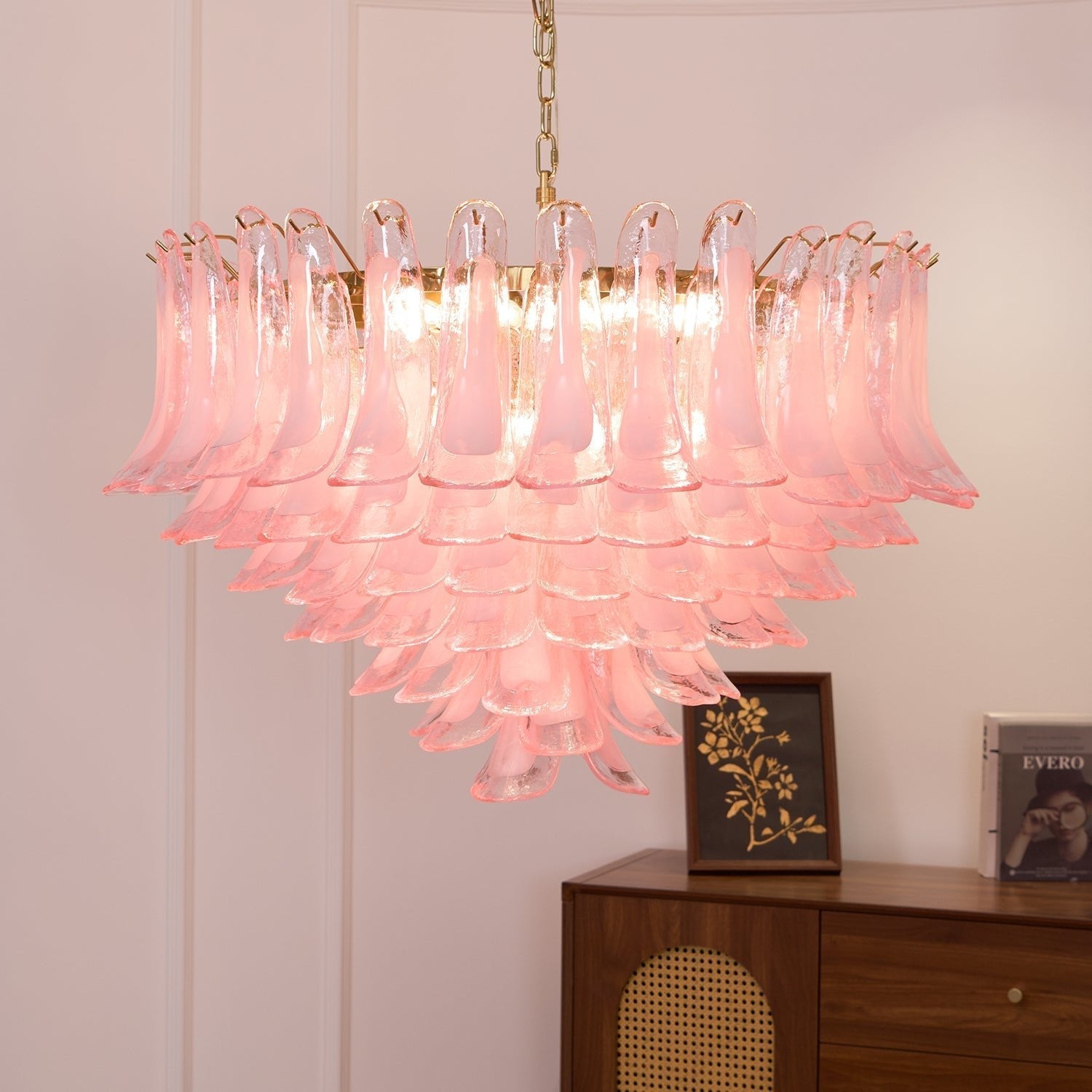 Blush Pink Glass Murano Chandelier
