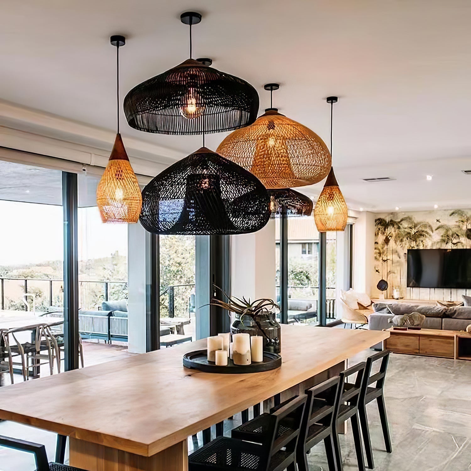 Braided Rattan Swag Pendant Lamp