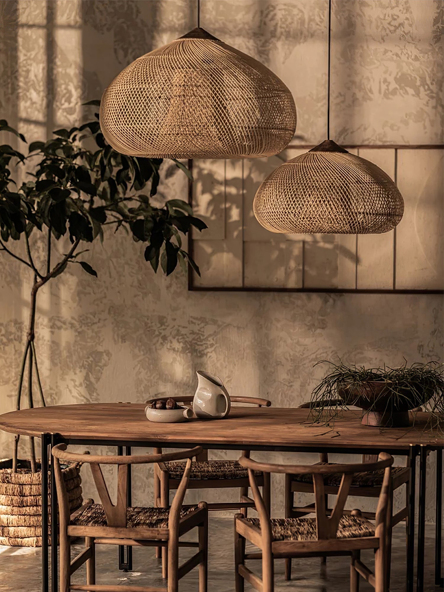 Braided Rattan Swag Pendant Lamp