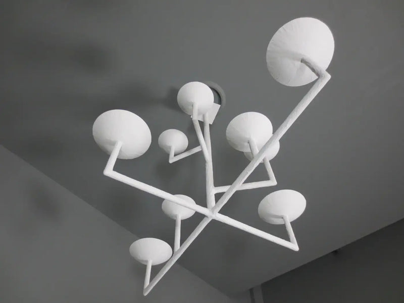 9 Cup Rectangular Chandelier with White Finish