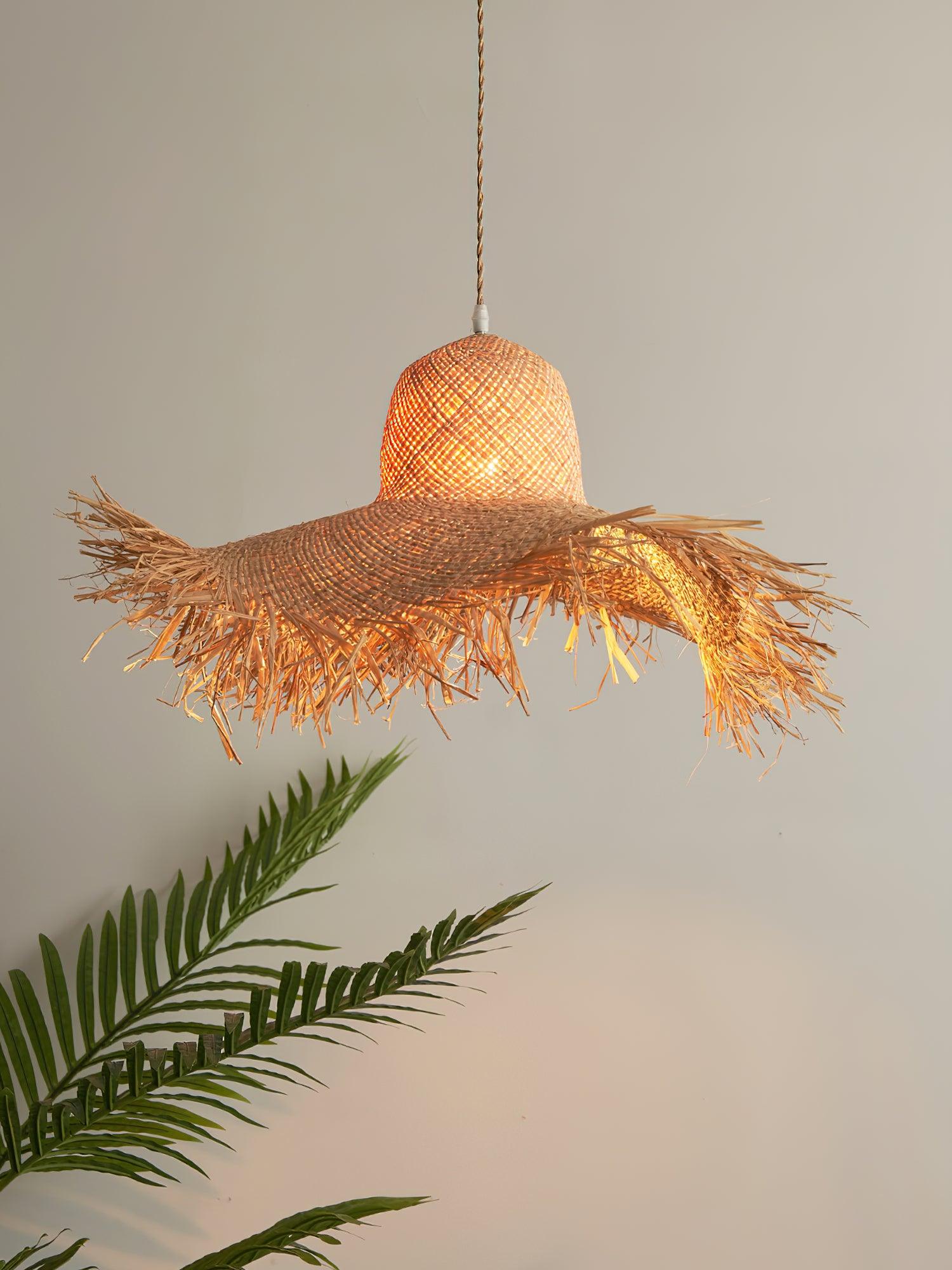 Rattan Straw Hat Pendant Light