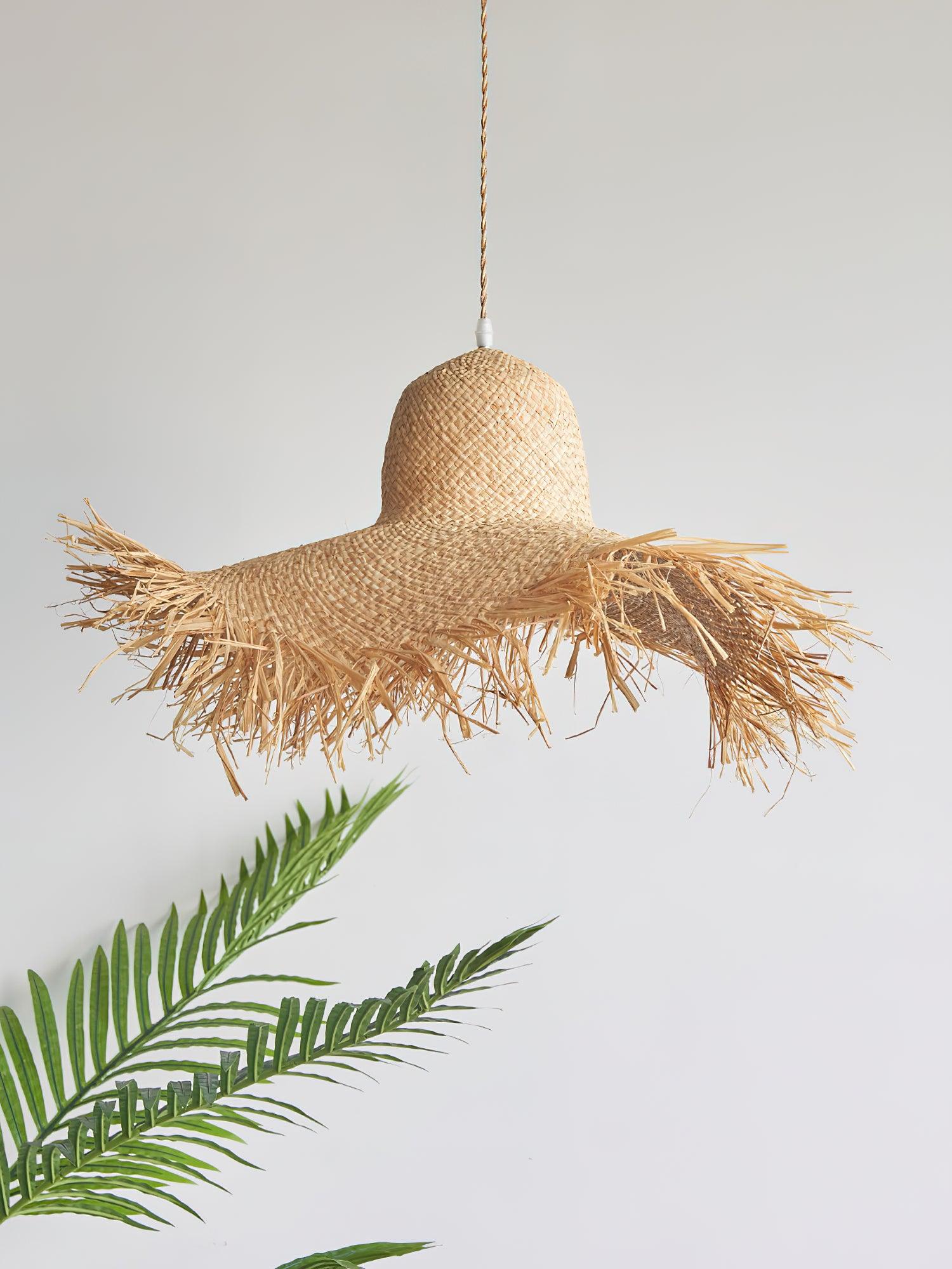 Rattan Straw Hat Pendant Light