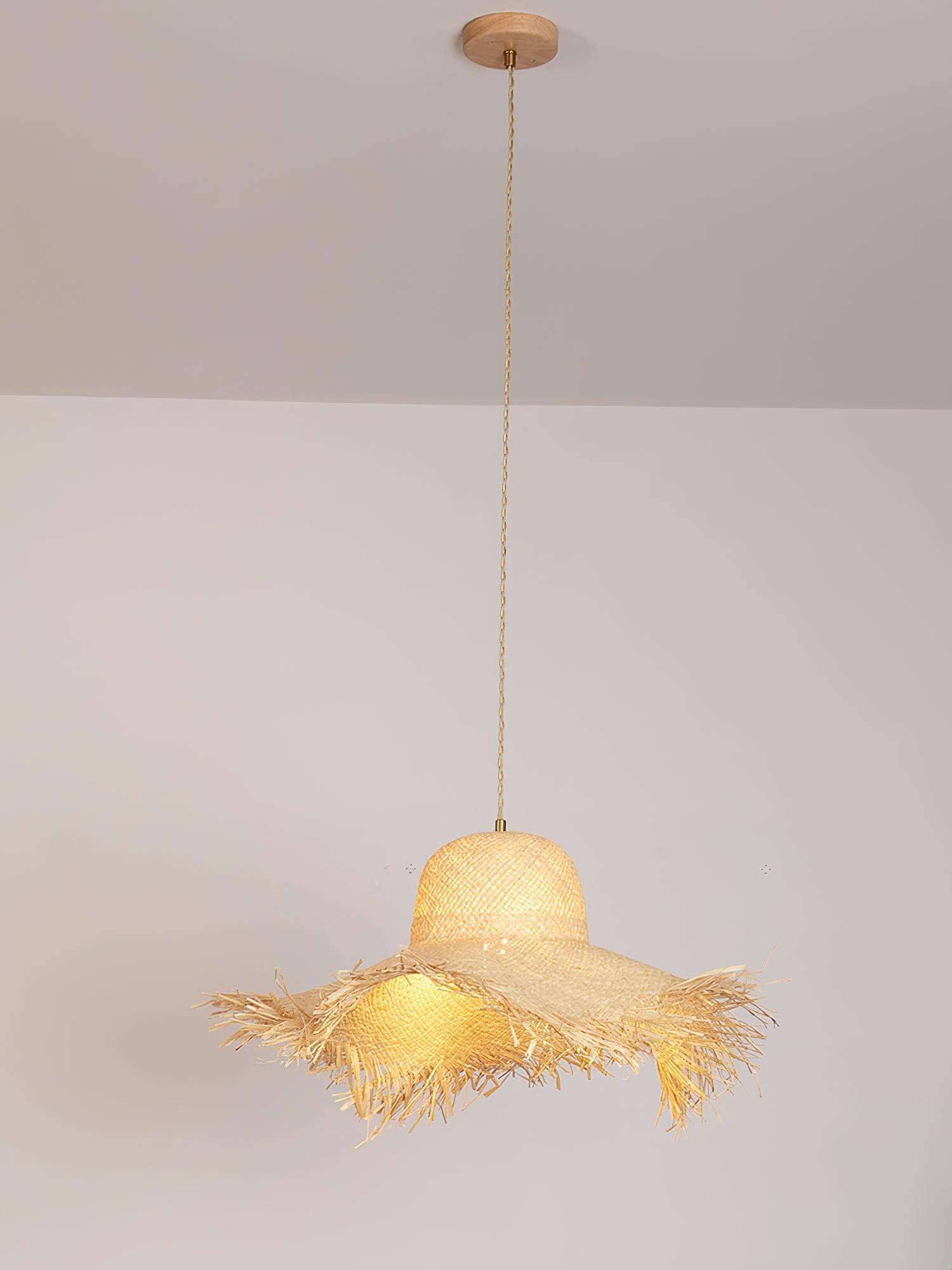 Rattan Straw Hat Pendant Light