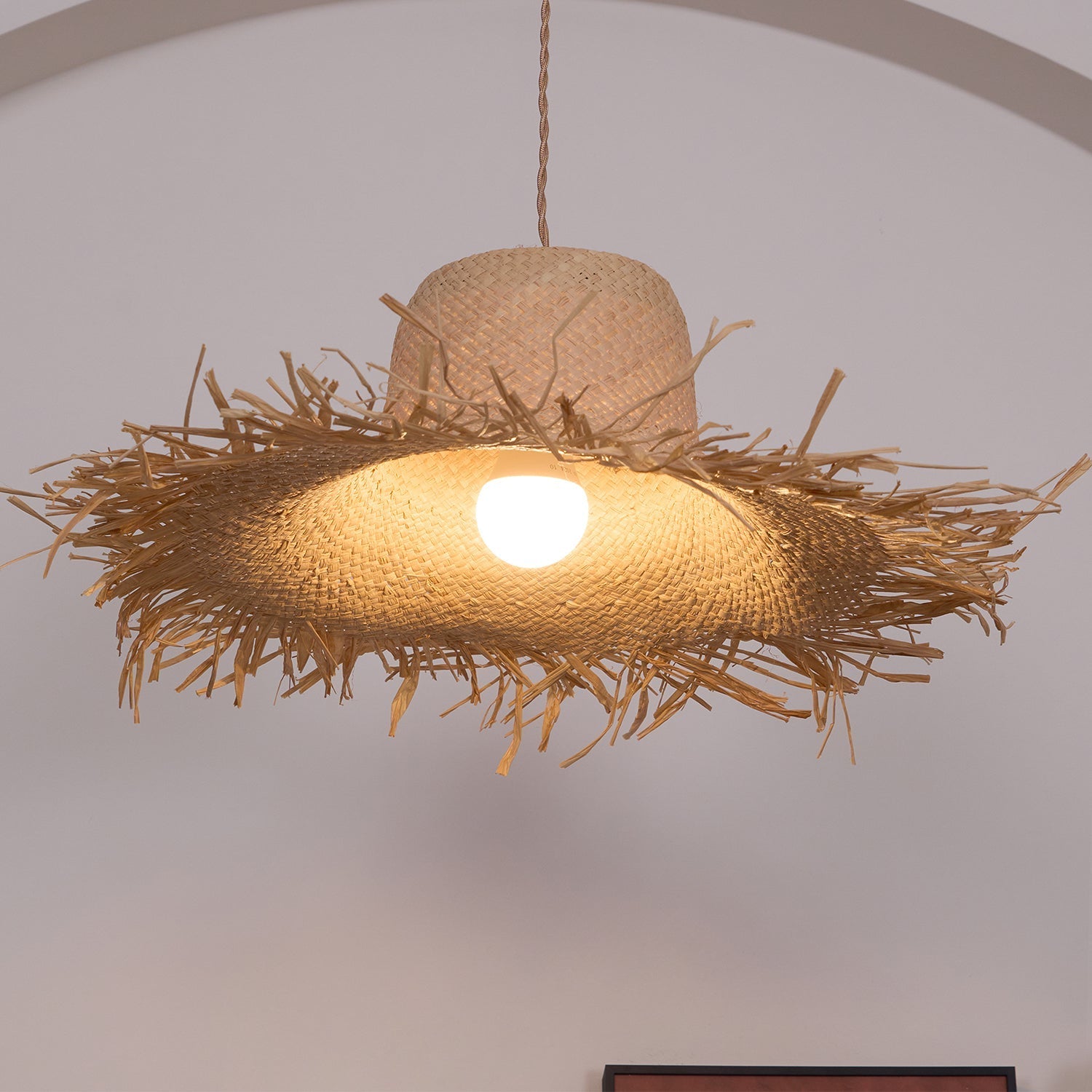 Rattan Straw Hat Pendant Light