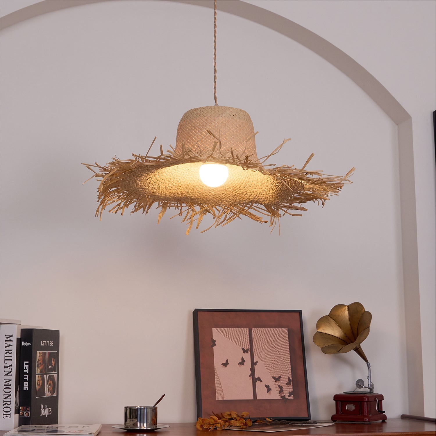 Rattan Straw Hat Pendant Light