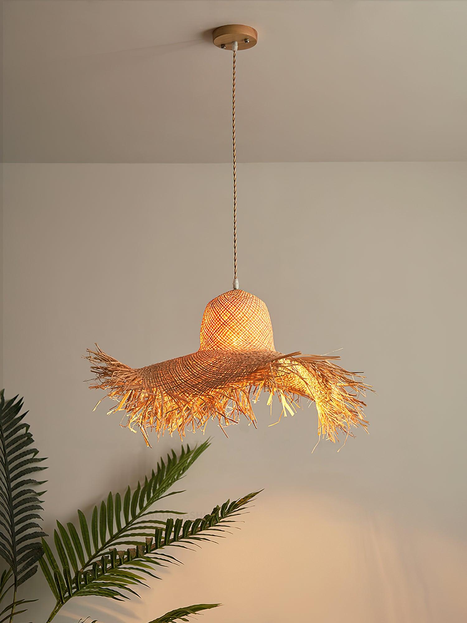 Rattan Straw Hat Pendant Light