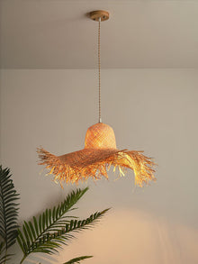 Rattan Straw Hat Pendant Light