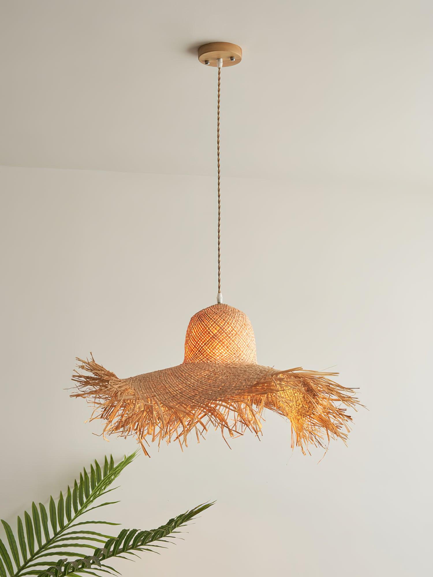 Rattan Straw Hat Pendant Light
