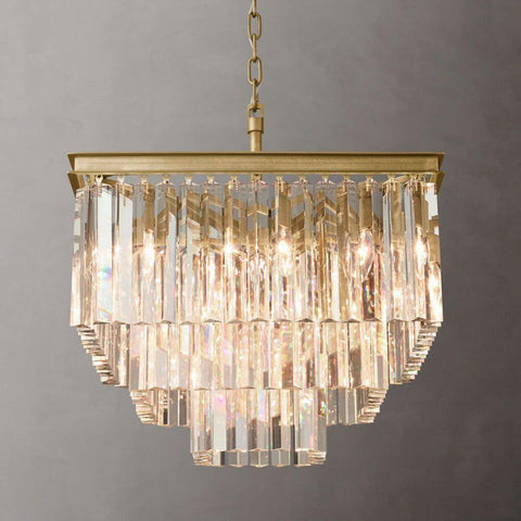 Ryan Triangular Crystal  Tiered Square Chandelier 22"
