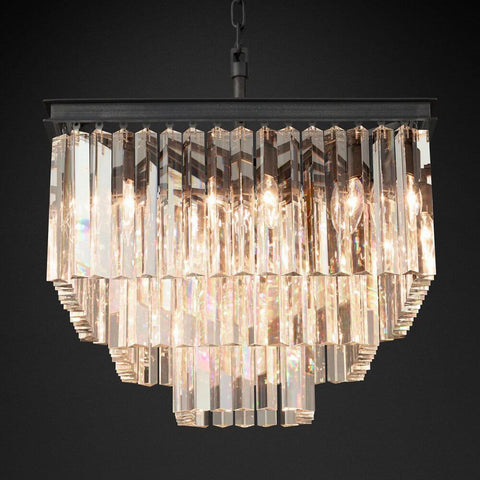 Ryan Triangular Crystal  Tiered Square Chandelier 22"